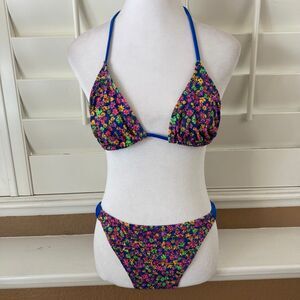 Vintage Beach Native Floral Bikini Swimwear Coastal Y2K Beachcore Tropical Sz L